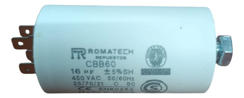 Capacitor De Marcha 16 Mf 450v 50/60hz Con Tornillo