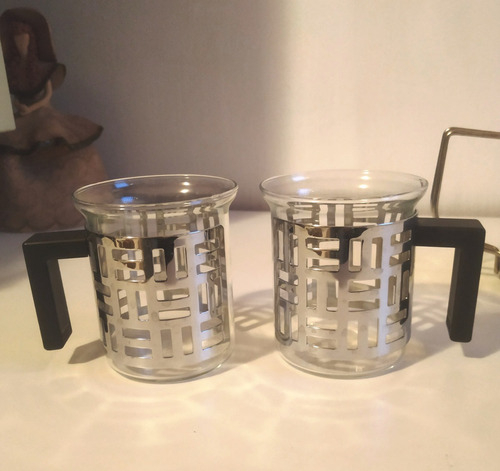 Set De Tazas De Café Vidrio Con De Acero Inoxidable