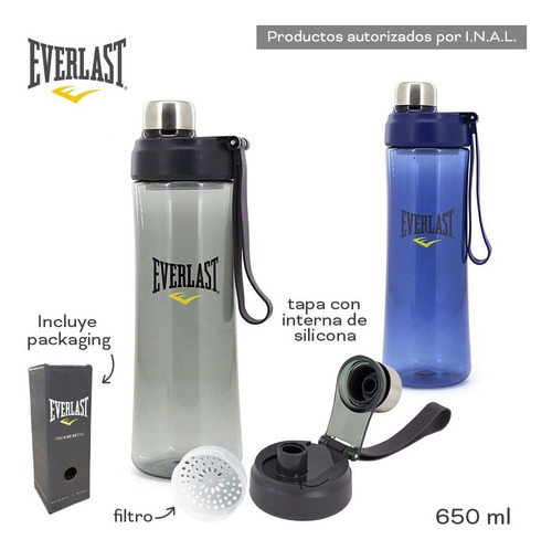Imagen 1 de 10 de Botella Plastica Everlast Training Gym C/ Tapa Filtro 650ml