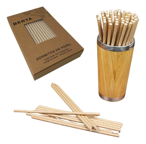 Pajitas Sorbitos De Papel Biodegradables Kraft - Caja 100uni