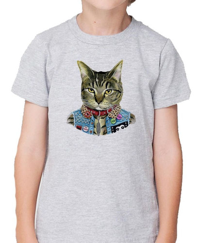 Remera De Niño Cat Fashion Gato Cool Rockero