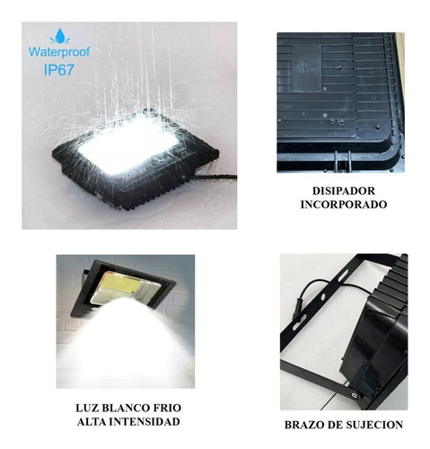 Imagen 7 de 10 de Reflector Led 100w Solar Recargable + Panel + Control