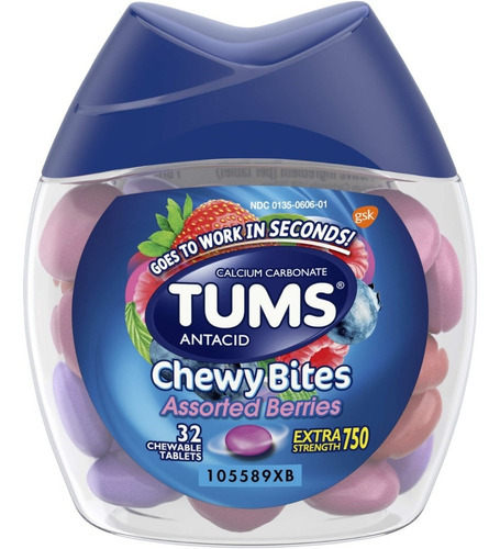 Tabletas antiácidas Tums Instant Relief 32 Und E.U.A., sabor a frutos rojos