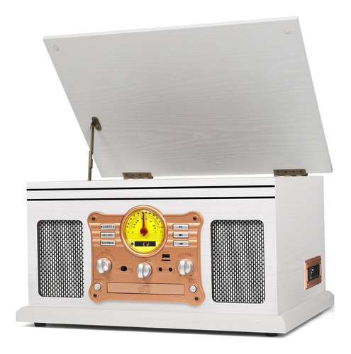 Tocadiscos Bluetooth Vintage 10 En 1 Madera Blanca