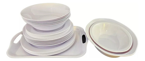 Set X27 Piezas Juego De Platos Melamina Blanco Liso