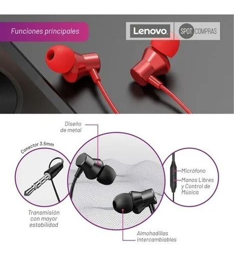 Auricular Earphone 3.5mm Hf-130 Lenovo