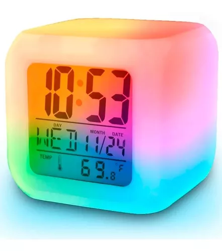 Reloj Despertador Niños Cubo Alarma 7 Luces Lámpara Colores