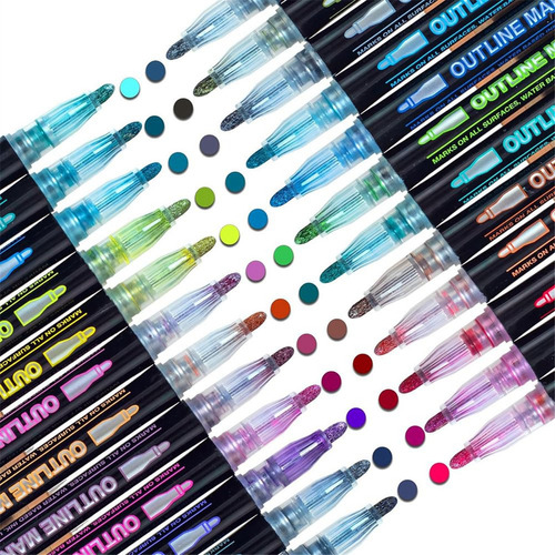 Shimmer Markers Doodle Outline Dazzles: 24 Colores Metálicos