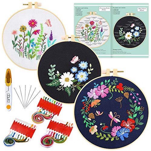 Kit De Bordado Principiantes Con Patron E Instrucciones Varios Colores