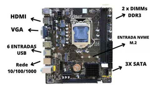 Kit I5 2400 + Placa Mae H61 1155 Nvme M2 + Ram 8gb Ddr3