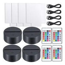 Comprar Base De Lámpara Led 3d 4 Hojas Acrílicas Controles Remotos C