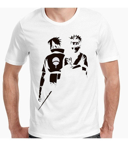 Imagen 2 de 4 de Polera Estampada Naruto Sasuke Blanco Y Negro