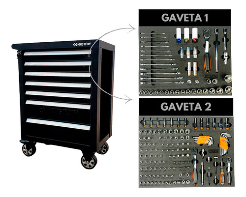 Carrinho De Ferramentas 7 Gaveta Completo 178pc King Tony