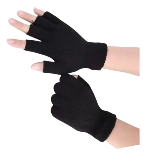 Guantes Sin Dedos Mitones Negro - Abrigo Invierno Negro Lisa