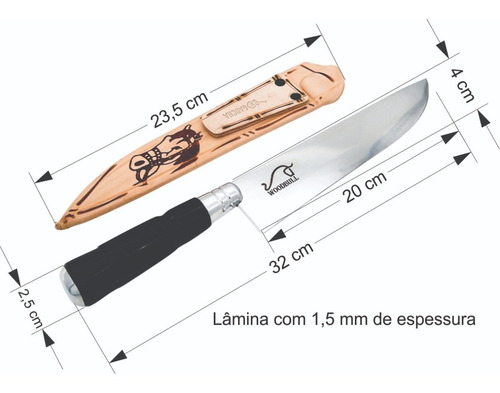 Faca Para Churrasco Inox Personalizada Chifre 8 C/ Bainha Cor Preto