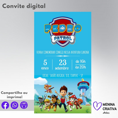 Imagem 3 de 3 de Convite Digital Patrulha Canina