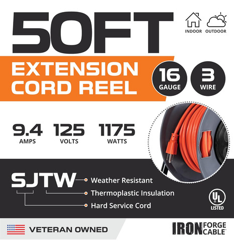 Iron Forge 50 Ft Extension Cord Reel With 4 Electrical ...