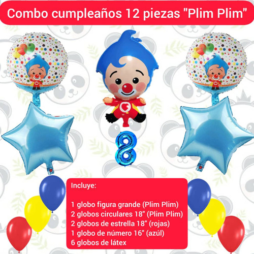 Set De 12 Globos Plim Plim Para Decoración Cumpleaños