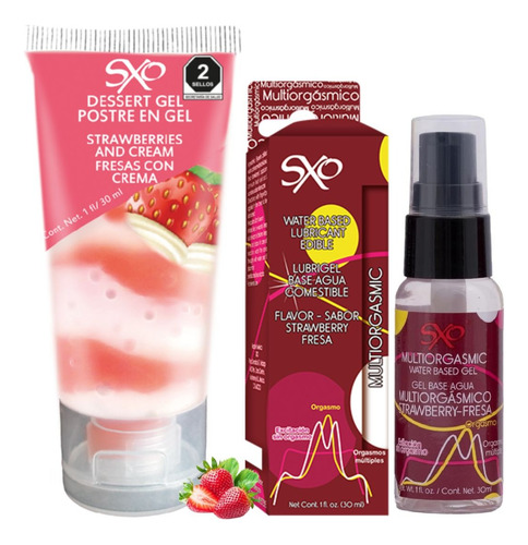 Lubricante Postre Fresas C/ Crema 30ml + Multiorgásmico 18ml Fresas Con Crema / Fresa