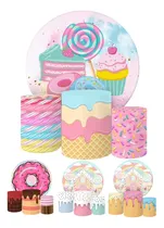Comprar Painel Redondo E Capas De Cilindro Sublimados Confeitaria 