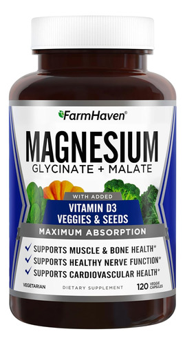 Glicinato De Magnesio Y Malato Con Vitamina D3 120 Capsulas