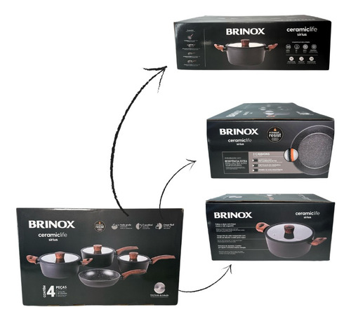 Conjunto De Panelas 4 Pecas Ceramic Life Sirius - Brinox Preto