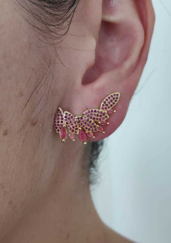 Brinco Folheado Asa De Anjo Ear Cuff Folheado Cravejado Luxo