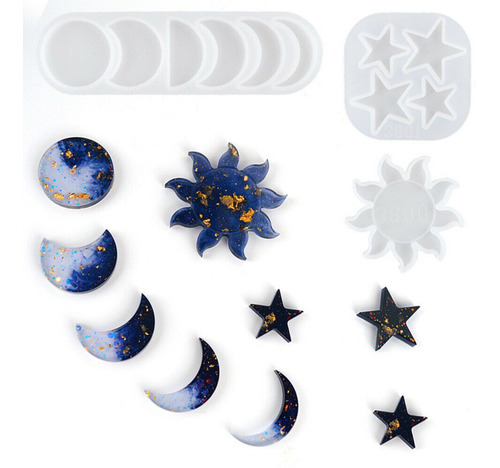 Set Moldes De Silicon Fases De Luna + Estrella + Sol