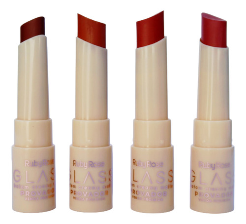 Juego De 4 Lápices Labial Cremosos Mate Glass Ruby Rose