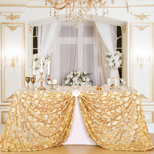 Mantel Rectangular Con Purpurina Dorada De 90 X 156 Pulgadas