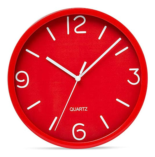 Bernhard Products Reloj De Pared Rojo De 8 Pulgadas Silencio