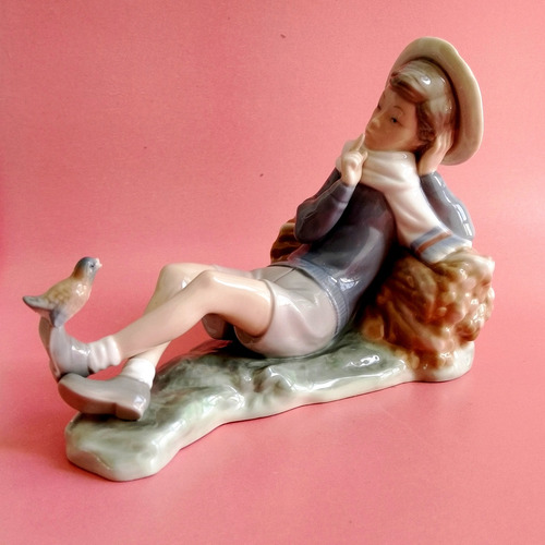 Bonita Figura Porcelana Lladró Años 70 Pastorcillo Y Pájaro (Usado)