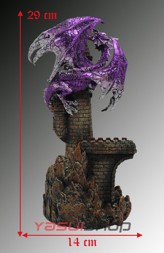 Estatua Enfeite Dragão/castelo Resina C/ Luz Bateria - 30 Cm Cor Violeta