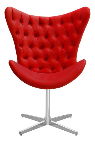 Cadeira Poltrona Egg Capitonê Decorativa Giratória Para Sa Cor Suede Vermelho