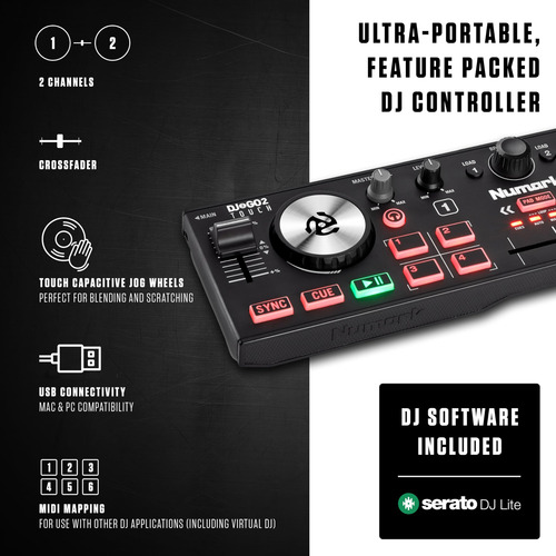 Controlador De Dj Numark Dj2go2 Touch 2 Deck Com Serato Dj