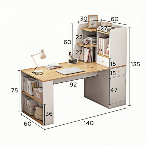 Escritorio Librero Ejecutivo Para Computadora Diseño Moderno Blanco/madera