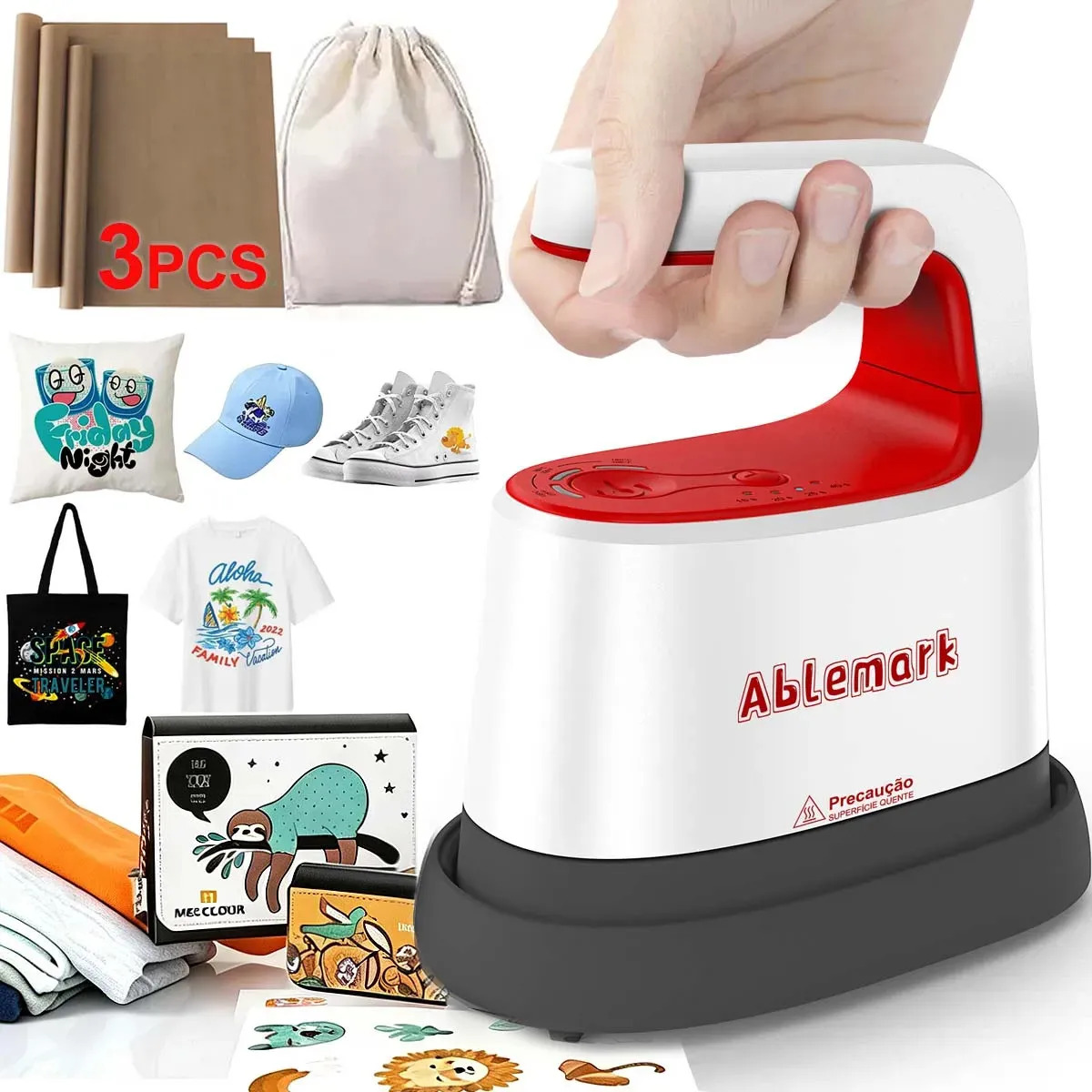Prensa Térmica Mini 3 Temperaturas 4 Temporizadores Aquecimento Rápido E Uniforme Ideal Para Camisetas Bolsas E Artesanato Ablemark Vermelho