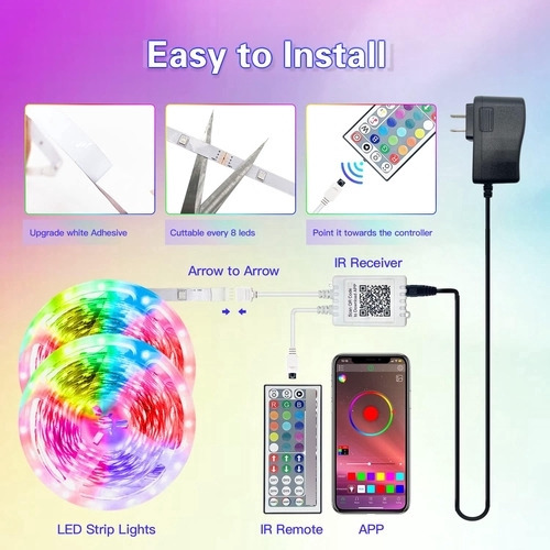 Luces Led De 15m Con App Decoración Control Estético Bar
