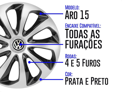 Imagem 4 de 6 de Jogo Calota Aro 15 Velox Silver Black Vw Up Voyage Fox Polo