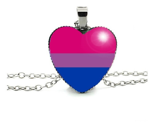 Colar De Coração Bandeira Do Orgulho Bissexual Cor Prateado
