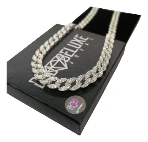 Cadena Cubana Diamantada 50cm Plata Ley.925 Duodeluxejoyas®