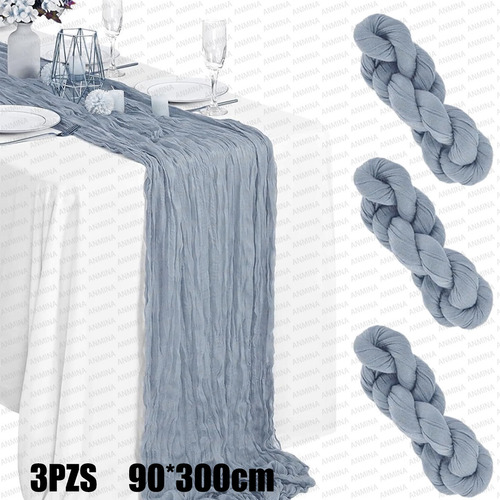 3pzs Caminos De Mesa De Gasa Boho,tela De Queso,90*300cm Color Azul Azul