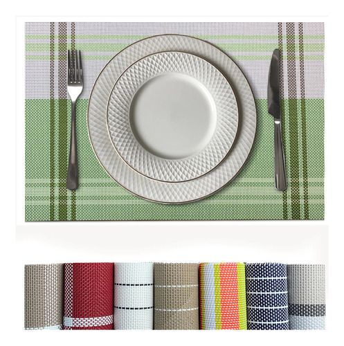 12 Jogo Americano Mesa Posta Luxo Impermeável Pvc Mz List Vr Cor M8 VERDE claro escuro oliva musgo folha LISTRAS MZ RETANGULAR