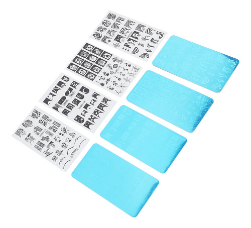 Placa Para Estampado De Uñas, 4 Unidades, Plantilla Francesa