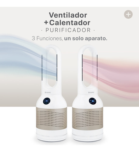 Ventilador Purificador Calentador 3 En 1 Esquimal, 8 Velocidades, 3 Niveles De Calefacción, Temporizador, (Chico, Dorado - Blanco)