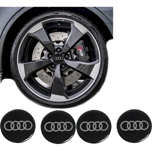 Adesivos Emblema Resinado Roda Audi 58mm Cl4 Fk Cor Preto