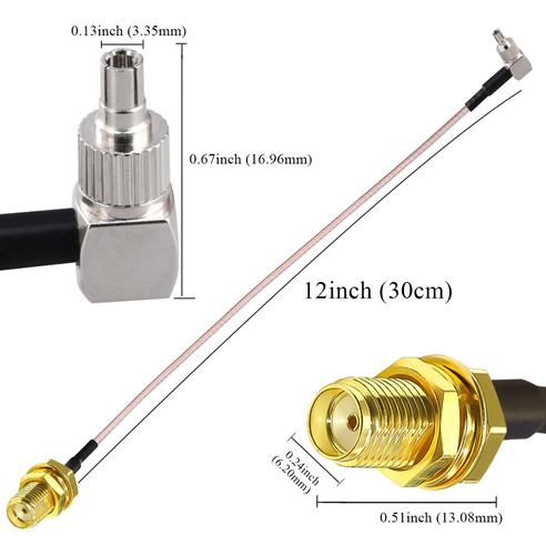 Tuolnk Paquete De 2 Cables Sma Hembra A Ángulo Recto Crc9/.
