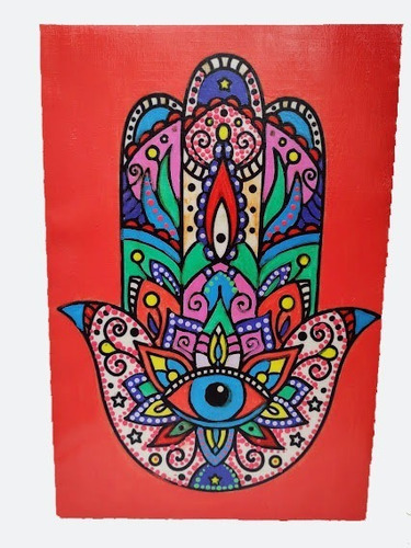 Regalo Cuadro Pintado A Mano Mano Hamsa Creaciones Rz