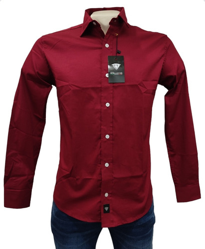 Camisa Giorgio Berlucchi Manga  Larga Lisa Color Cherry