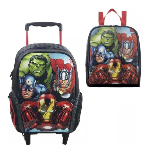 Mochila Rodinhas Avengers A Team M Vingadores Kit Lancheira